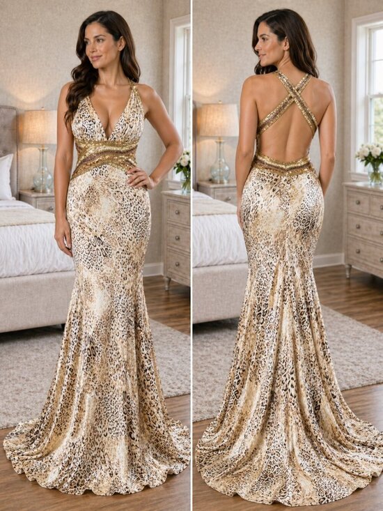 Jovani Dresses & Skirts - Jovani Y2K Leopard Print Cross Back Beaded Formal Gown $495